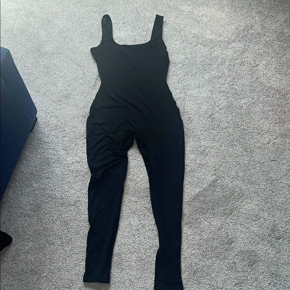 Classic Black Jumpsuit with Square Neckline and Full-Length Legs NWOT